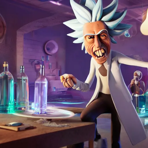 Image similar to rick sanchez created in unreal engine 5 meta humans, 4k, high detail, high-resolution photograph, professional photography, ultra-detail