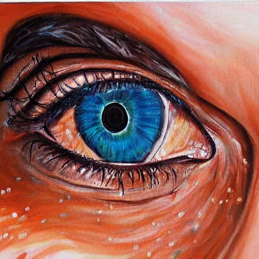 Image similar to painting of a girls eyes with tears in them, highly detailed, realistic