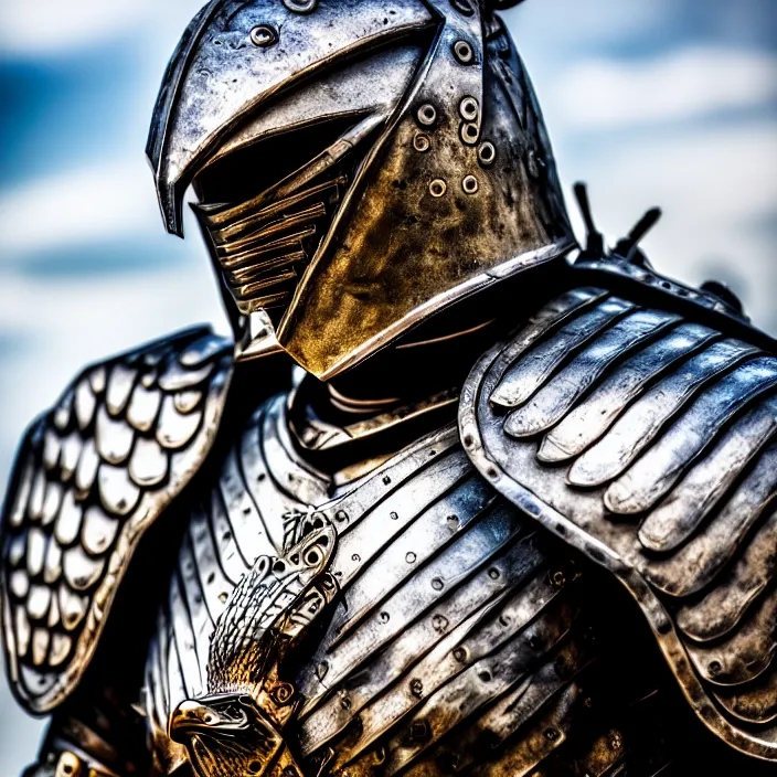 Image similar to photo of a warrior with metal eagle themed armour, highly detailed, 4 k, hdr, smooth, sharp focus, high resolution, award - winning photo