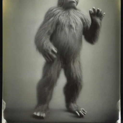 Image similar to a old polaroid of a baby Bigfoot