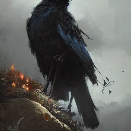 Prompt: a crow wizard, Justin Gerard and Greg Rutkowski, realistic painting, Digital art, very detailed, High definition, character design, trending on Artstation