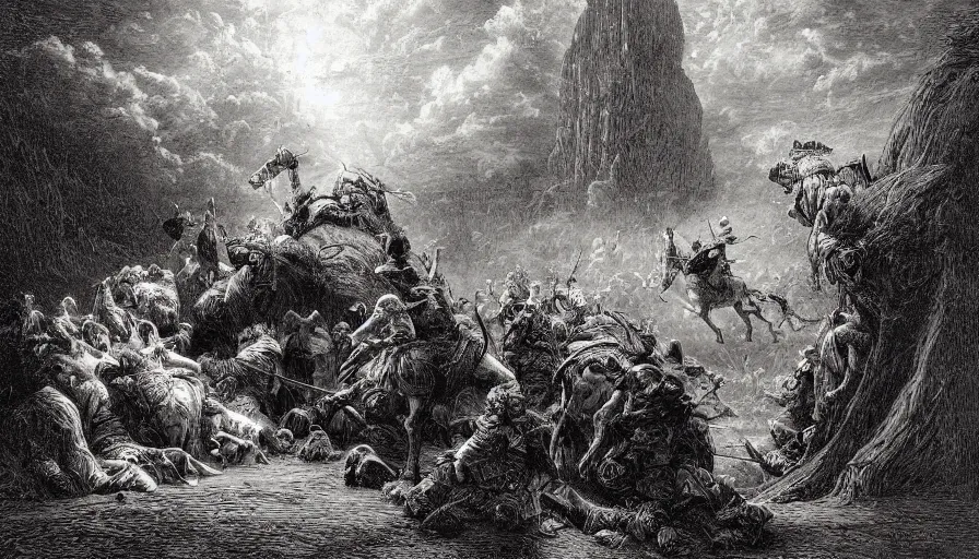 Image similar to big book, open book page, don quixote stay on the book, cinematic romantic magical masterpiece, by gene wolfe, highly detailed painting by gustave dore