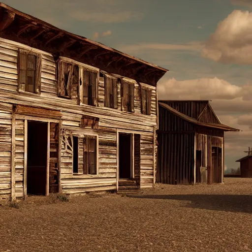 Prompt: a deserted old west ghost town, photorealistic, 4 k