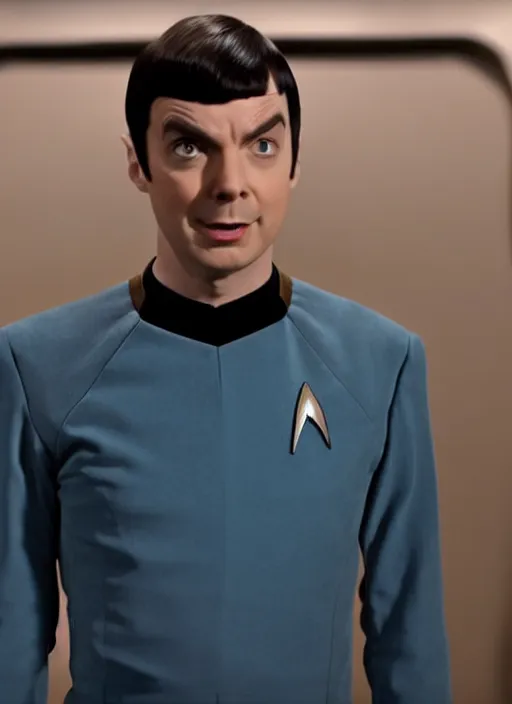Prompt: film still of Jim Parsons as Spock in Star Trek, 4k