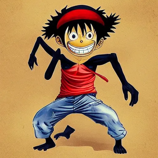 Prompt: “monkey D luffy from one piece as a chimpanzee with very long and flexible arms”