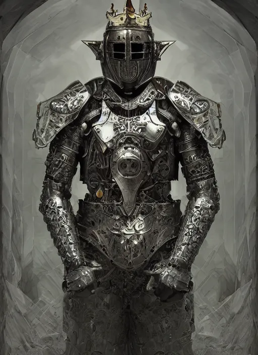 Prompt: portrait of king arthur knight cyborg, modern fine art, fractal, intricate, elegant, highly detailed, digital photography, subsurface scattering, in the style of ghost, by jheronimus bosch and yue minjun and greg rutkowski,