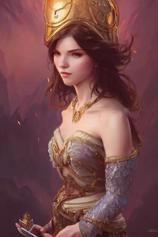 Image similar to beautiful female princess, portrait, short hair, d & d, fantasy, intricate, elegant, highly detailed, digital painting, artstation, concept art, matte, sharp focus, illustration, hearthstone, art by artgerm and greg rutkowski and alphonse mucha