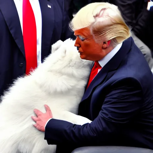 Prompt: donald trump petting samoyed dog,