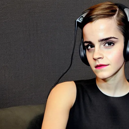 Image similar to emma watson wearing a gaming headset photo