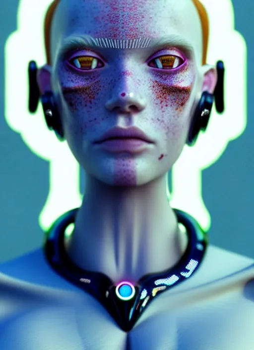 Image similar to beautiful scandinavian female humanoid with freckles, by loish, d & d, fantasy, cyber neon lighting, futurism, intricate futuristic jewelry accessories, cyberpunk high fashion glossy latex swimsuit, profile posing, perfect anatomy, hyper photorealistic, digital photography, artstation, pinterest, concept art, art by pascal blanche and greg rutkowski,