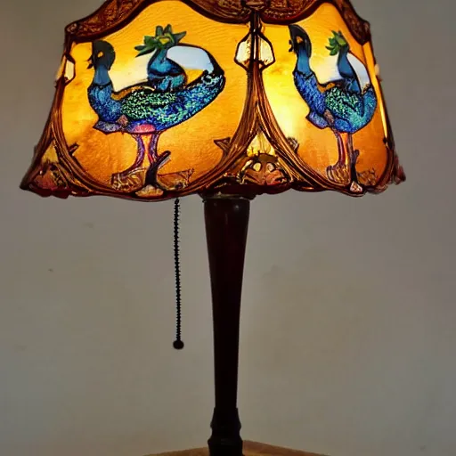 Prompt: beautiful victorian art nouveau duck lampshade,