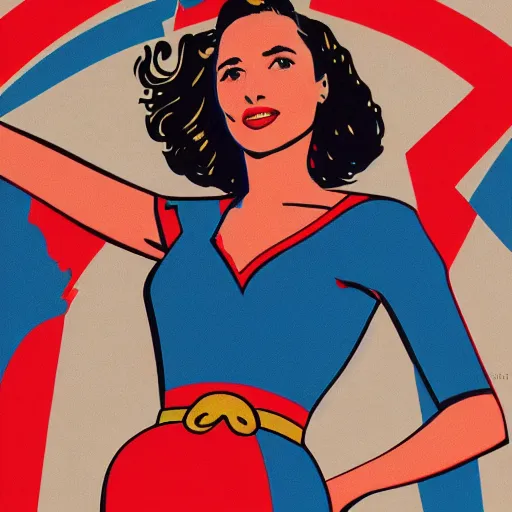 Prompt: full body portrait of gal gadot in the style of bill medcalf, retro, 1 9 5 0, 4 k, detailed, screen print