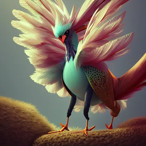 Image similar to feathery bird pokemon:: by beeple and James Gilleard and Justin Gerard :: ornate, dynamic, particulate, intricate, elegant, highly detailed, centered, artstation, smooth, sharp focus, photoreal octane render, 3d