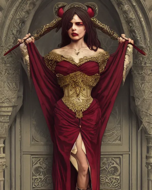 Image similar to greek vampire, ornate byzantine dress, very detailed, beautiful, intricate, cinematic, artstation, william bouguereau, alphonse mucha, greg rutkowski, rossdraws, octane render