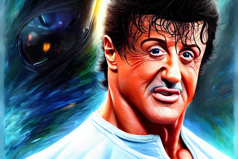 Image similar to sylvester stallone is a calzone pizza, hyper detailed, digital art, artstation, cinematic lighting, studio quality, smooth render, by artgerm, android jones, boris vallejo