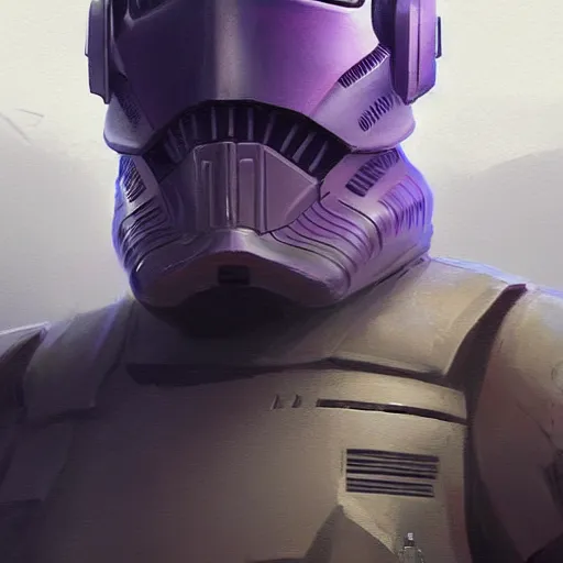 Image similar to star wars concept art by greg rutkowski, a soldier of the galactic dominion wearing purple tactical gear, highly detailed portrait, digital painting, artstation, concept art, smooth, sharp foccus ilustration, artstation hq