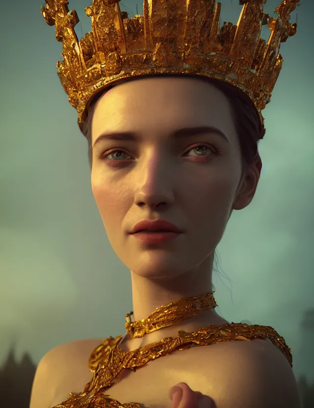 Image similar to blurred background. close-up portrait of a goddess in crown, by Artem Chebokha by Anka Zhuravleva and Alena Aenami, Atey Ghailan, octane render, unreal engine, cinematic counter light, high detail, octane render, 4k