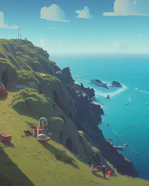 Image similar to painting of guernsey channel islands, detailed, by simon stalenhag, cory loftis, james gilleard, atey ghailan, makoto shinkai, goro fujita, studio ghibli, rim light, exquisite lighting, clear focus, very coherent, plain background, soft painting