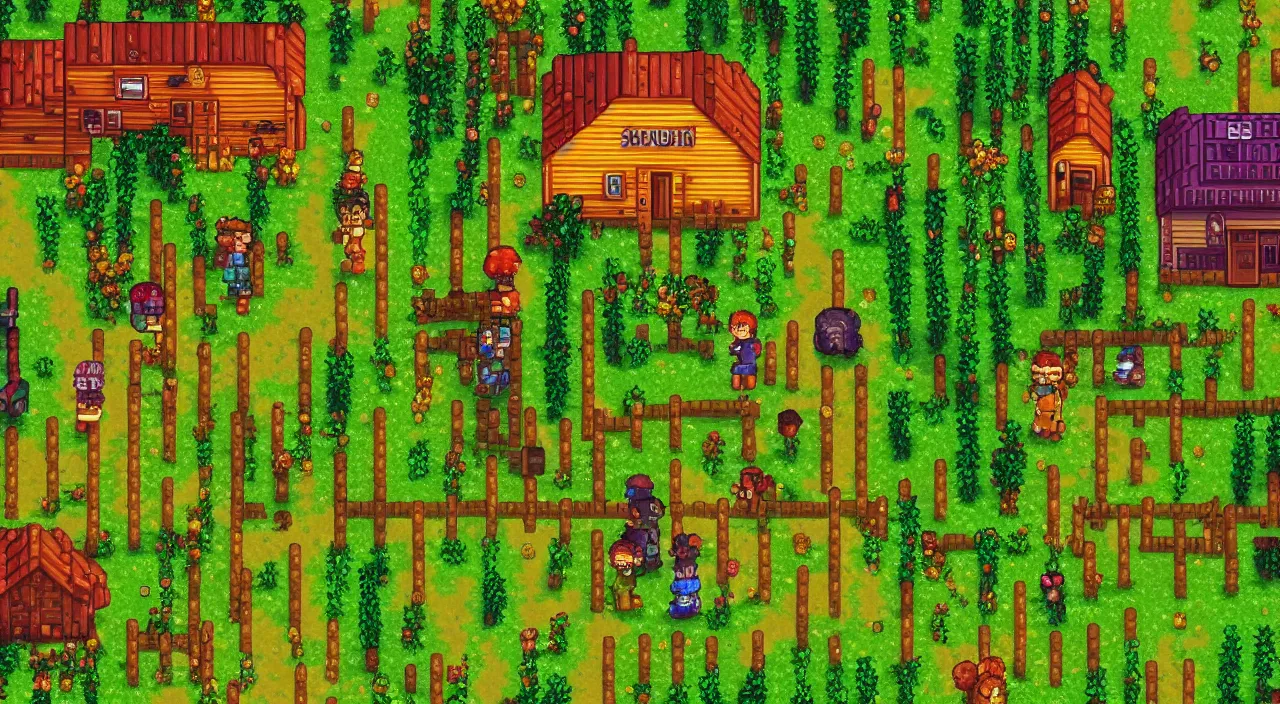 Prompt: Stardew Valley zombie apocalypse, concept art, cinematic