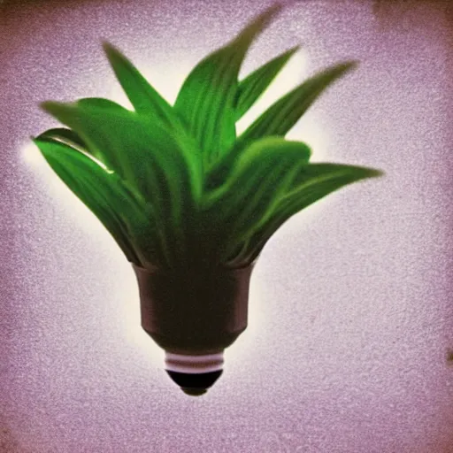 Prompt: a glowing lightbulb, with a plant inside, polaroid photo, surreal,