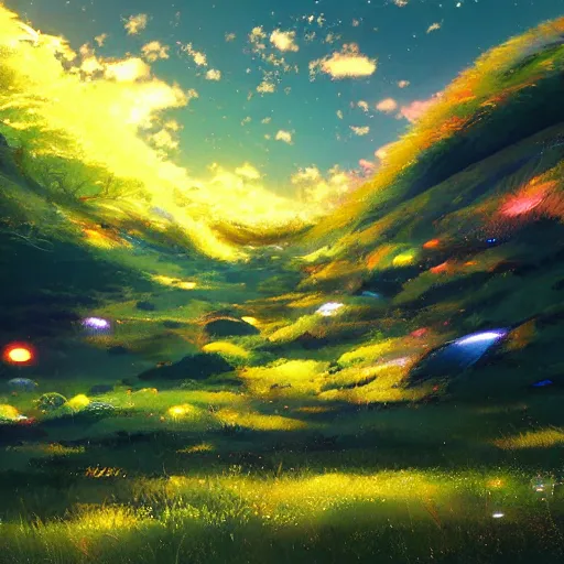 Prompt: disco diffusion painting of a landscape by makoto shinkai, masterpiece, contest award winner