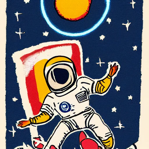 Image similar to tarot card of an astronaut playing soccer