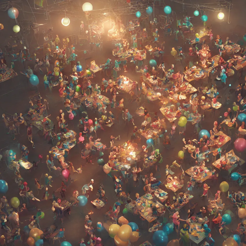 Prompt: birthday party, hyper detailed, digital art, trending in artstation, cinematic lighting, studio quality, smooth render, unreal engine 5 rendered, octane rendered, 8 k