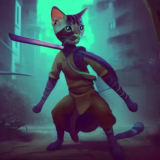 Prompt: concept art of cat samurai by beeple medium shot, mid-shot, highly detailed, trending on Artstation, Unreal Engine 4k