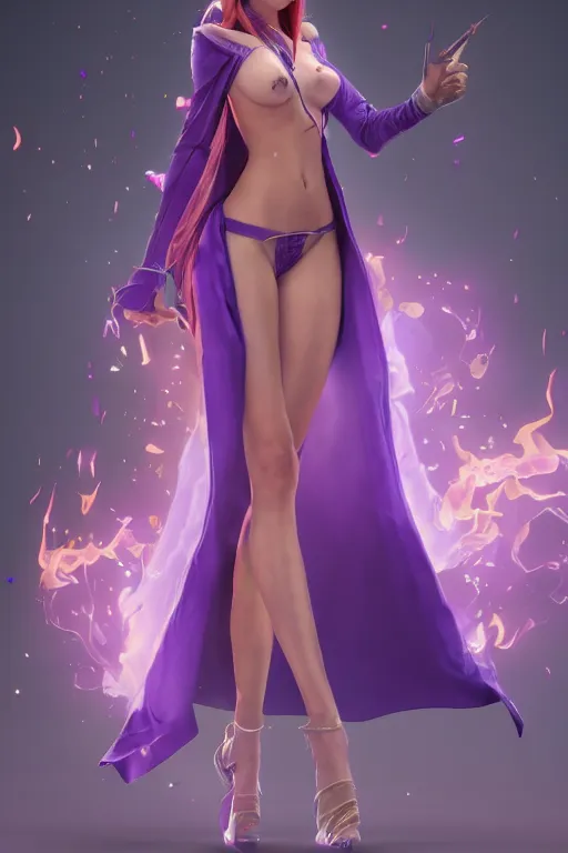 Prompt: Young petite beautiful woman in slim purple sorceress robes with pointy hat at a crowded magical university, a flaming magical red flame hummingbird pet, full body shot unreal engine hyperreallistic render 8k character masterpiece digital art, cell shader shading, raytracing, comic art, manga, trending on Artstation, CGSociety