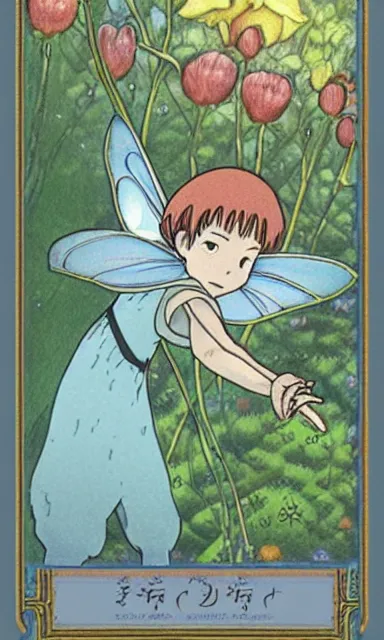 Image similar to fairy floral tarot card by Hayao miyazaki