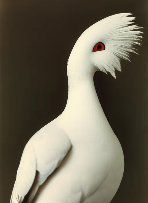 Prompt: realistic color photo of stray white pigeon with multiple wings, front view, grain 1 9 9 0, life magazine reportage photo, metropolitan museum photo