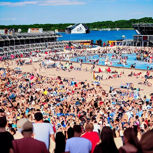 Image similar to photo of a group of people, focus on people dancing, jones beach amphitheater, focused and realistic picture