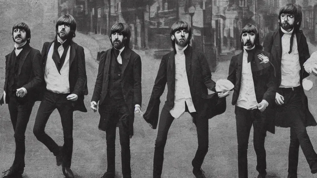 Prompt: The Beatles, Daguerreotype, 1852, rendered in octane, rendered in vray, rendered in Arnold, insanely detailed, photorealistic, cinematic, global illumination