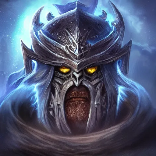 Prompt: world of warcraft lich king profile picture with large chin