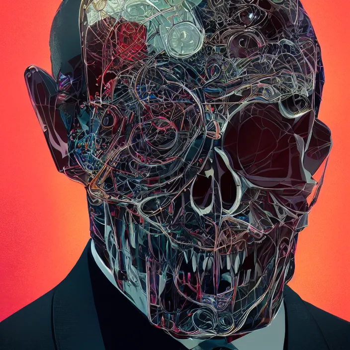 Image similar to portrait of james bond as a skull in a suit. intricate abstract. intricate artwork. nightmare fuel. by Tooth Wu, wlop, beeple, dan mumford. octane render, trending on artstation, greg rutkowski very coherent symmetrical artwork. cinematic, hyper realism, high detail, octane render, 8k, iridescent accents