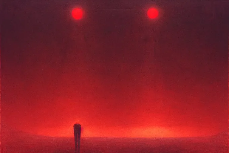 Image similar to only with red, a red god of death eat apple, a futuristic city on mars in background, floor are worms, in the style of beksinski, part by hopper, part by rodcenko, part by hofbauer, intricate composition, red by caravaggio, insanely quality, highly detailed, masterpiece, red light, artstation