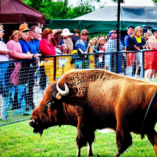 Prompt: fair rides petting zoo bison focus photography