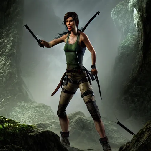 Image similar to milla jovovich as tomb raider , depicted as a Pixar character, high quality CG render, 4K