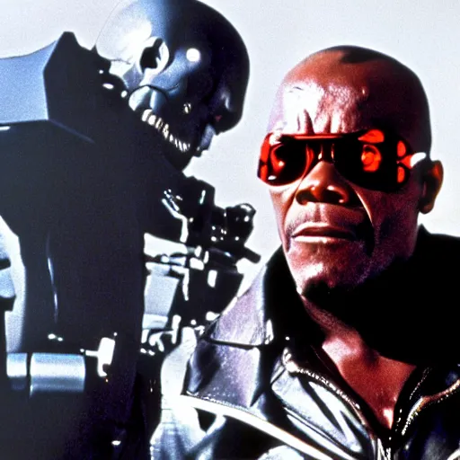 Image similar to Samuel L. Jackson plays Terminator, scene from the film