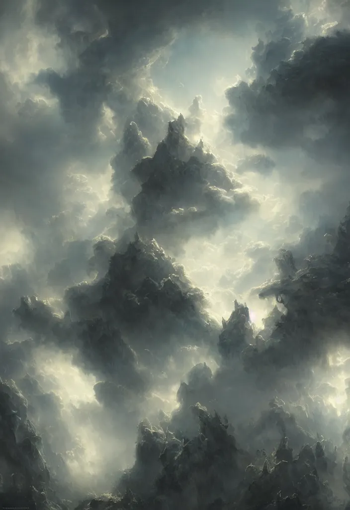Prompt: The gate to the eternal kingdom of futuristic Heaven, seraphim in the clouds, holy rays, highly detailed, fantasy, digital art, HD, detailed, illustrated by Greg Rutkowski and Gaston Bussiere, 35mm lens, beautiful macro close-up imagery, moody lighting, beautiful volumetric-lighting-style atmosphere