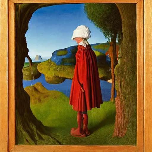 Prompt: Portrait of An ugly used up wench with a dirty mind fishing for rocks in all the wrong places. Painting by Jan van Eyck, Audubon, Rene Magritte, Agnes Pelton, Max Ernst, Walton Ford