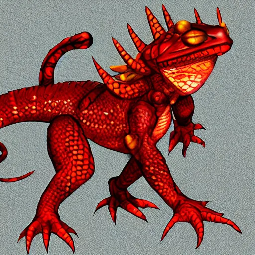 Image similar to d & d kobold, male, red scales.