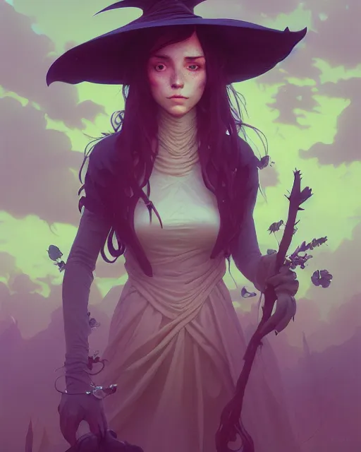 Image similar to highly detailed vfx portrait of a witch, unreal engine, greg rutkowski, loish, rhads, beeple, makoto shinkai and lois van baarle, ilya kuvshinov, rossdraws, tom bagshaw, alphonse mucha, global illumination, detailed and intricate environment