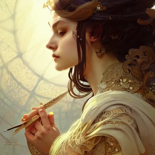 Image similar to Mathematic equations, fantasy, intricate, elegant, highly detailed, digital painting, artstation, concept art, matte, sharp focus, illustration, art by Artgerm and Greg Rutkowski and Alphonse Mucha