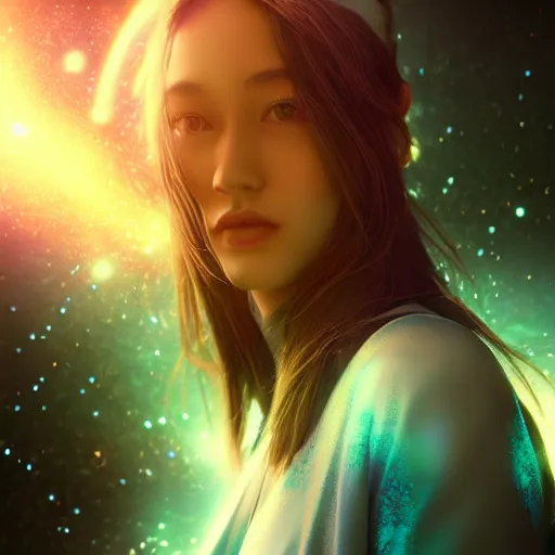 Image similar to beautiful girl galaxy background character concept style trending on artstation concept art detailed octane render cinematic photo-realistic 8k high detailed