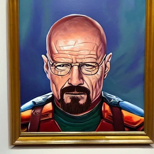 Prompt: a oil painting of Walter white as captain America