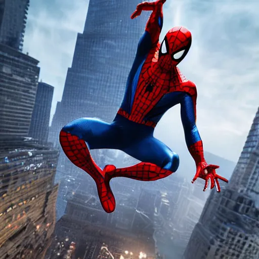 Image similar to metallic spider - man suit, cinematic, volumetric lighting, realistic, hyperdetailed, photorealistic, photograph