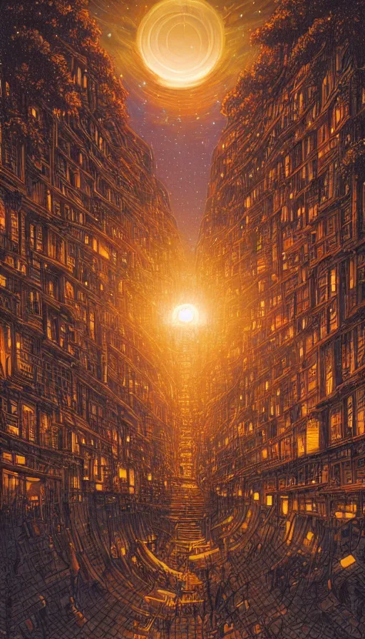 Image similar to The starlit city of wisdom and dreams at sunset, da vinci, Dan Mumford, Josan Gonzalez