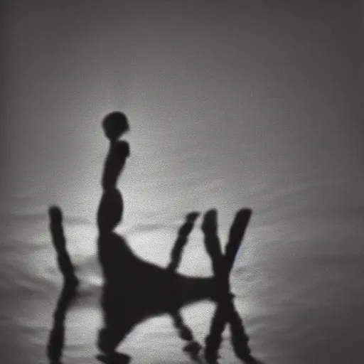 Image similar to an abstract photograph of a lonely male shadowy figure, underwater, motion blur, 35 mm, black-and-white