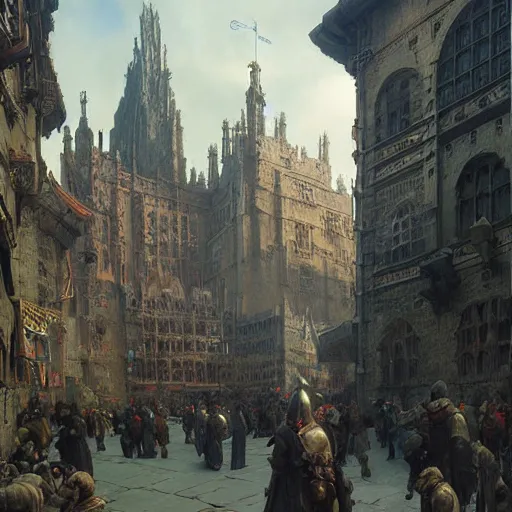 Image similar to medieval city standing on a giant gear buildings vista artstation illustration sharp focus sunlit vista painted by ruan jia raymond swanland lawrence alma tadema zdzislaw beksinski norman rockwell tom lovell alex malveda greg staples